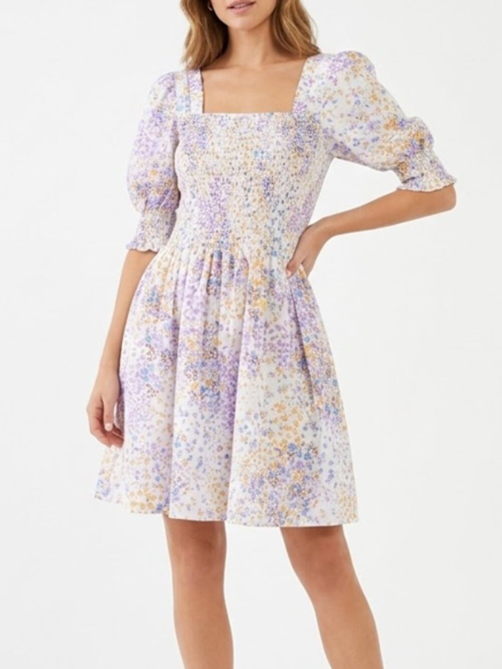 1. State Puff Sleeve Floral Cotton Dress Size Medium